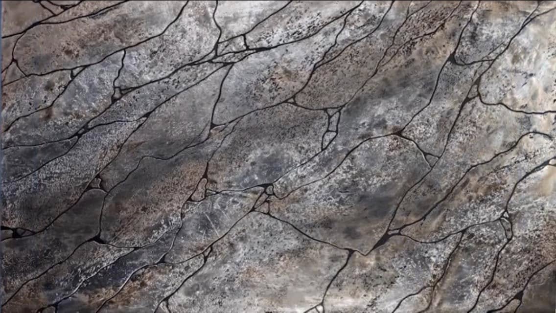 Dekorativ væg med relief og mørke, forgrenede linjer